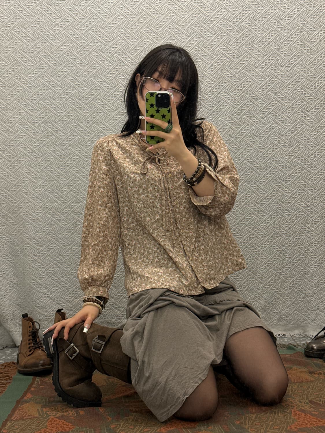 빈티지 프릴 레이스 플로럴 모티브 러플 리본 블라우스 K0138 상품이미지2