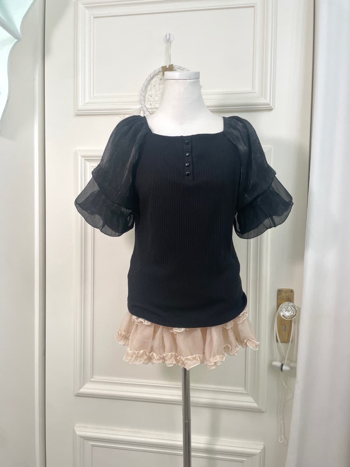black layered puff sleeve top(size-M) 상품이미지1