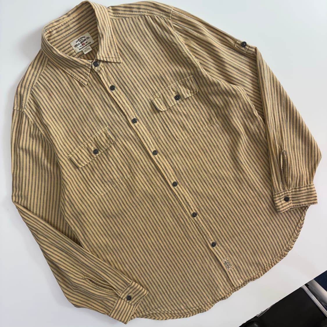 Polo jeans 폴로 진스 베이지 스트라이프 아이언 버튼 셔츠 상품이미지1