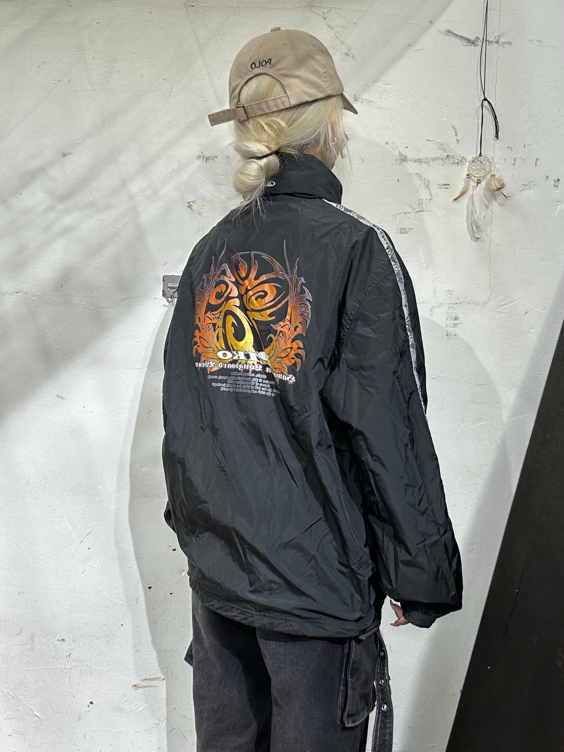 피코 차콜 올드스쿨 힙합 브랜드 빅 로고 사이드 라인 바람막이 자켓 M  상품이미지3