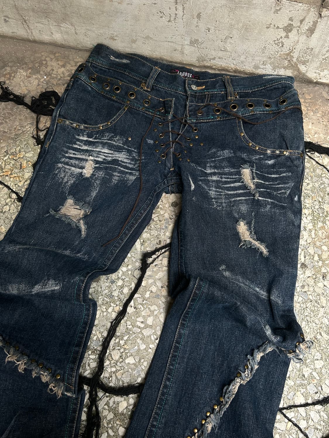 2000s Lowbox lace-up 그런지 부츠컷 데님팬츠 상품이미지3