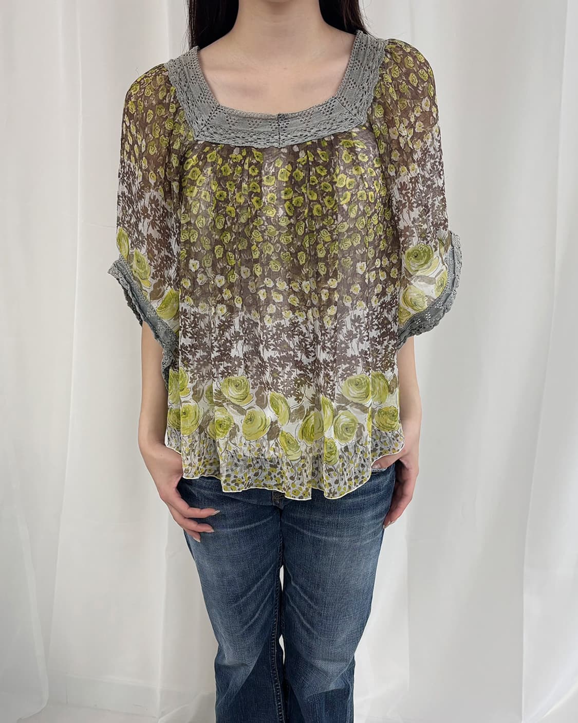 moss garden vintage floral sheer blouse 상품이미지1