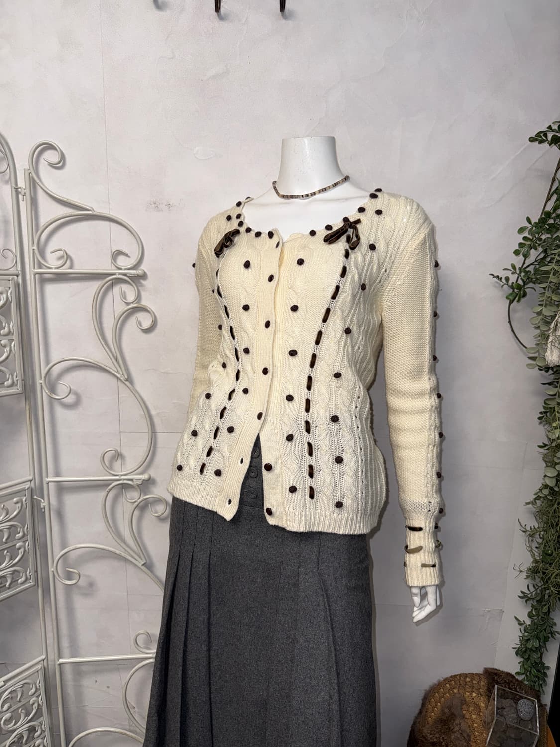 MOSCHINO ivory ribbon twist wool 가디건 상품이미지1