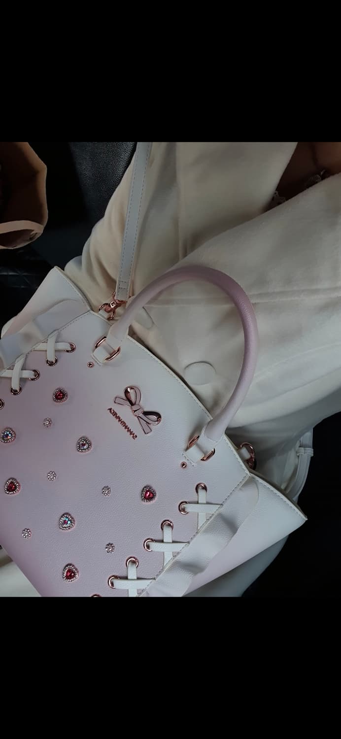 사만사베가 그라데이션 레이스업 하트 비쥬 플로터 중형 숄더백 핑크 상품이미지1