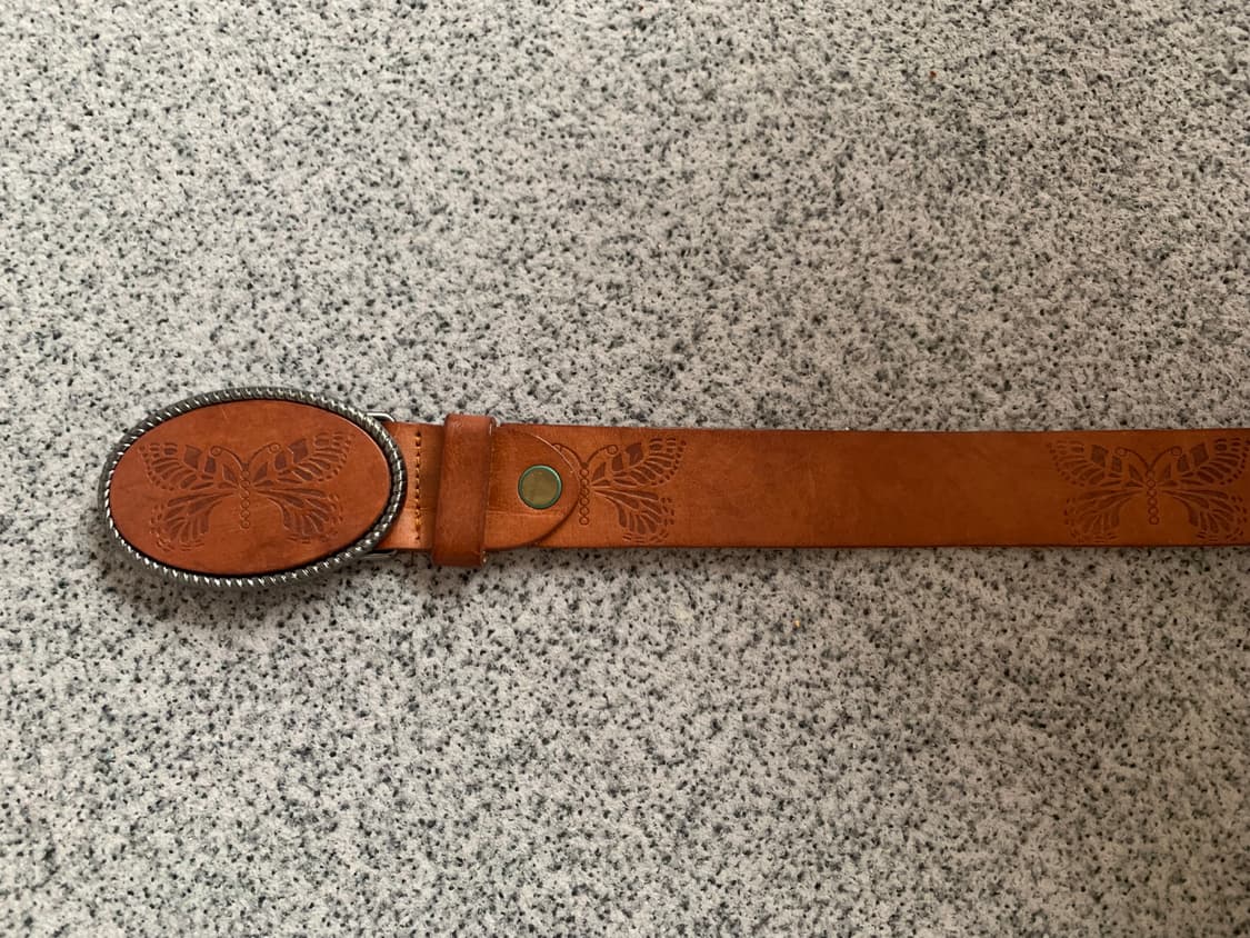 빈티지 버터플라이 나비 브라운카멜 가죽 벨트 상품이미지4