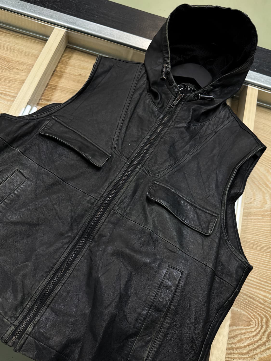 빈티지 투포켓 후드 레더 베스트 상품이미지4