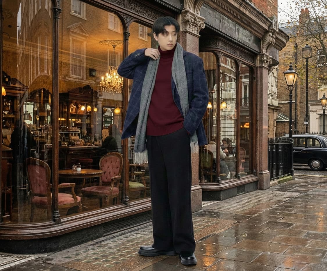 닥스 DAKS 네이비 체크 울 캐시미어 블레이저 100사이즈 상품이미지1