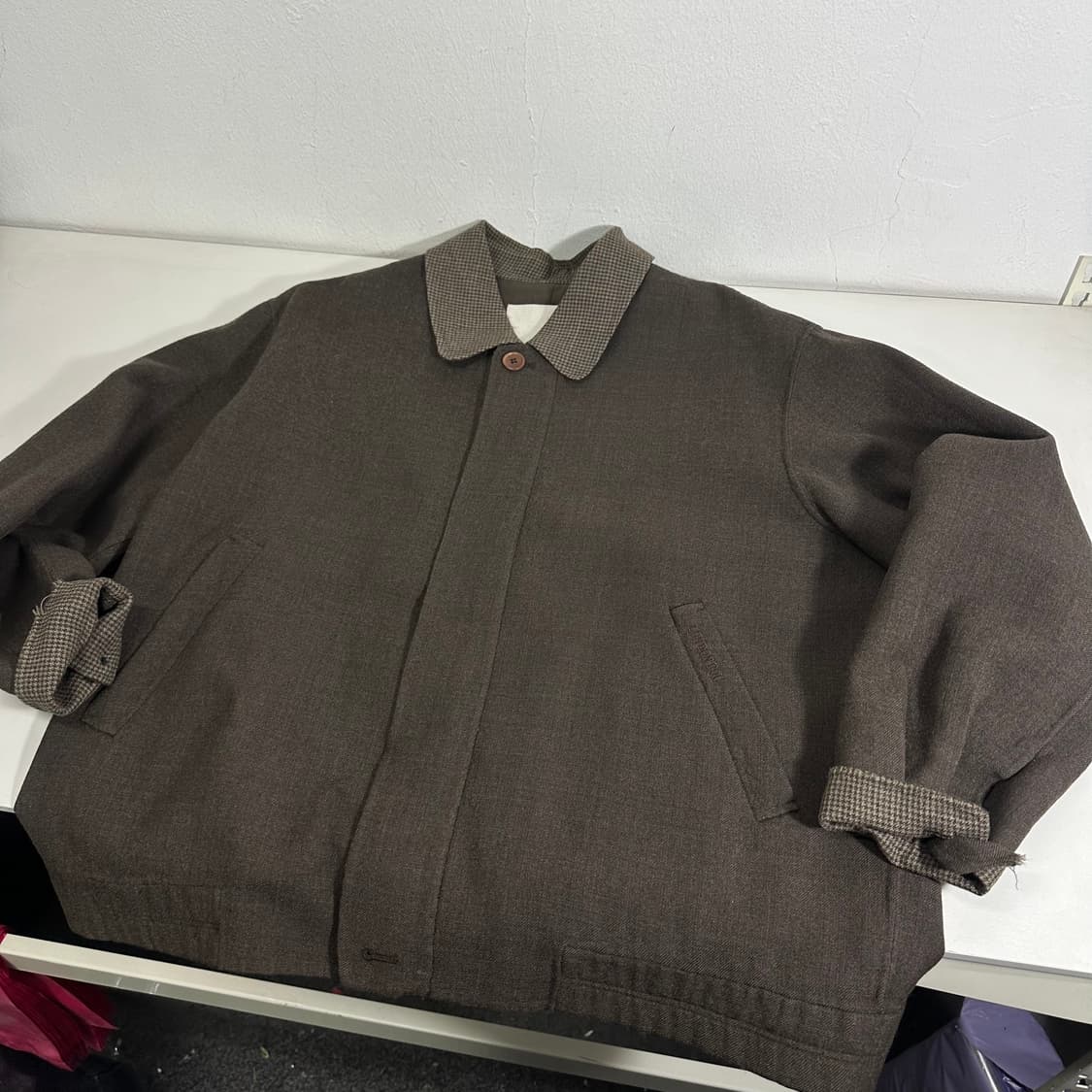 105 런던포그 다크브라운 체크배색 스윙탑 자켓 상품이미지1