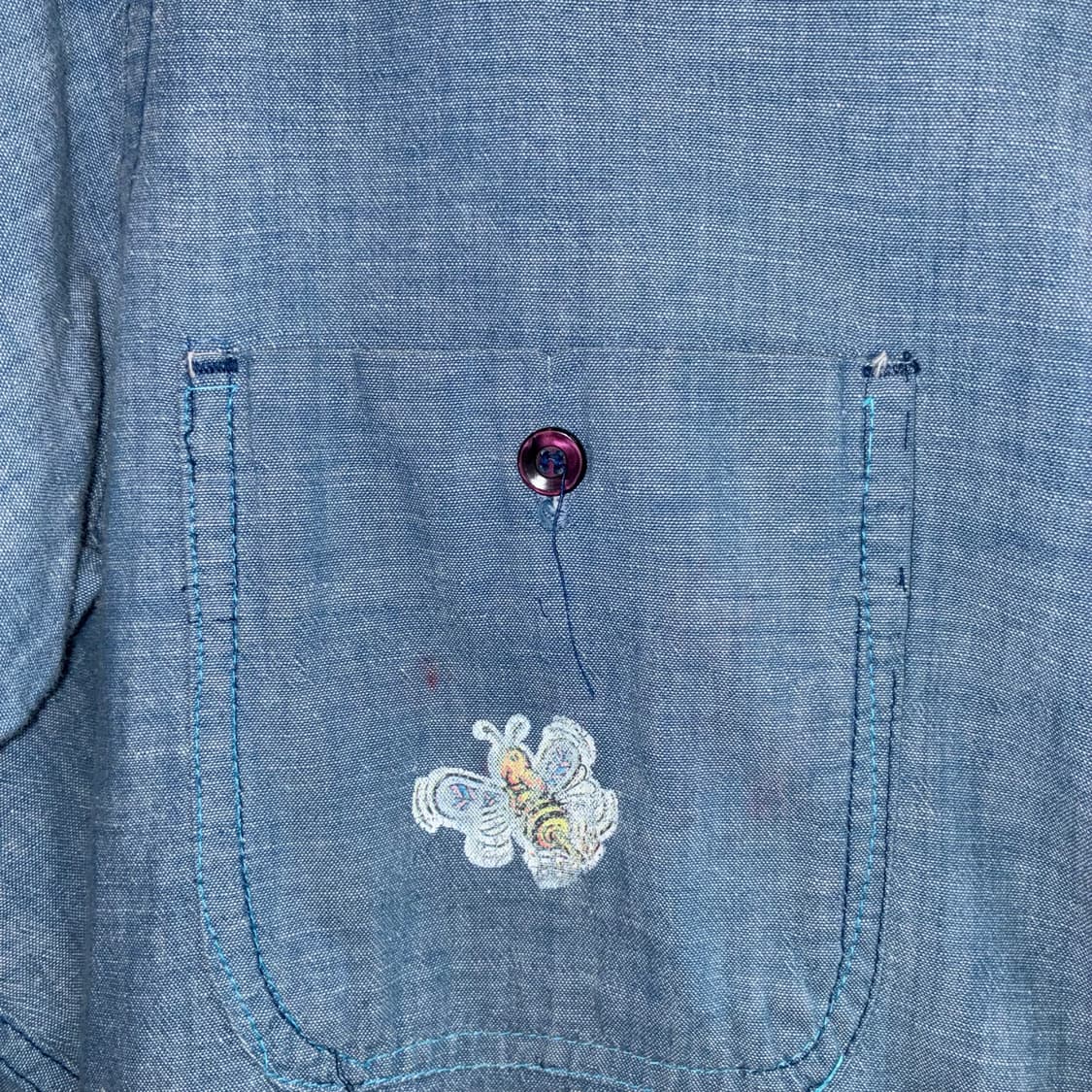 70s Lee Flower Embroidery Chambray Shirt 상품이미지4
