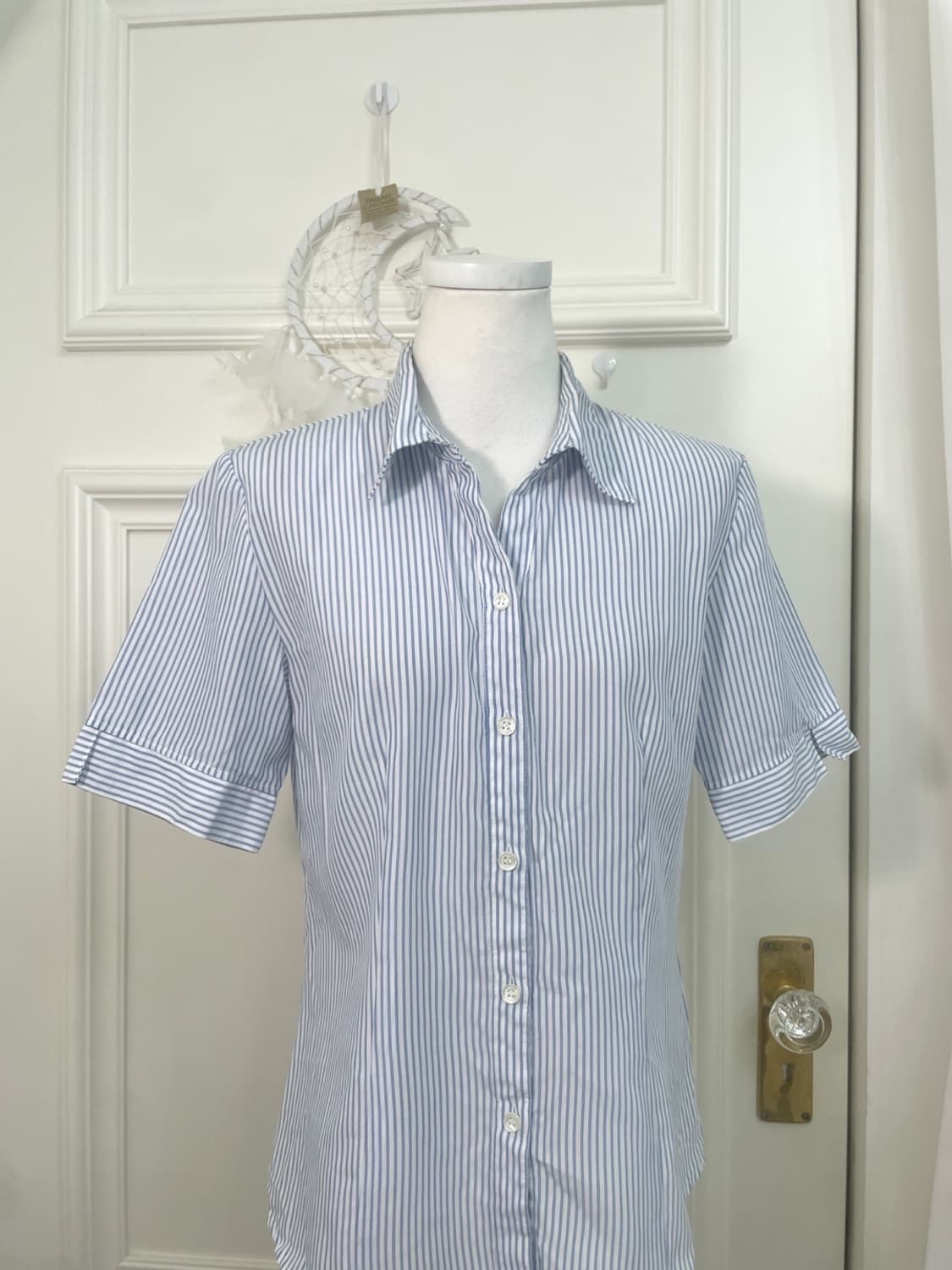 blue white stripe summer half shirt 상품이미지5