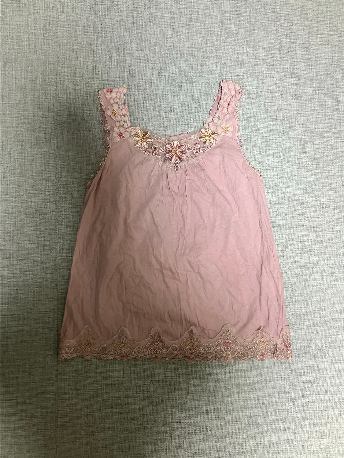 일본빈티지 하구미모리걸 달천깔페어리 대대장 플라워 슬리브리스나시탑 상품이미지1