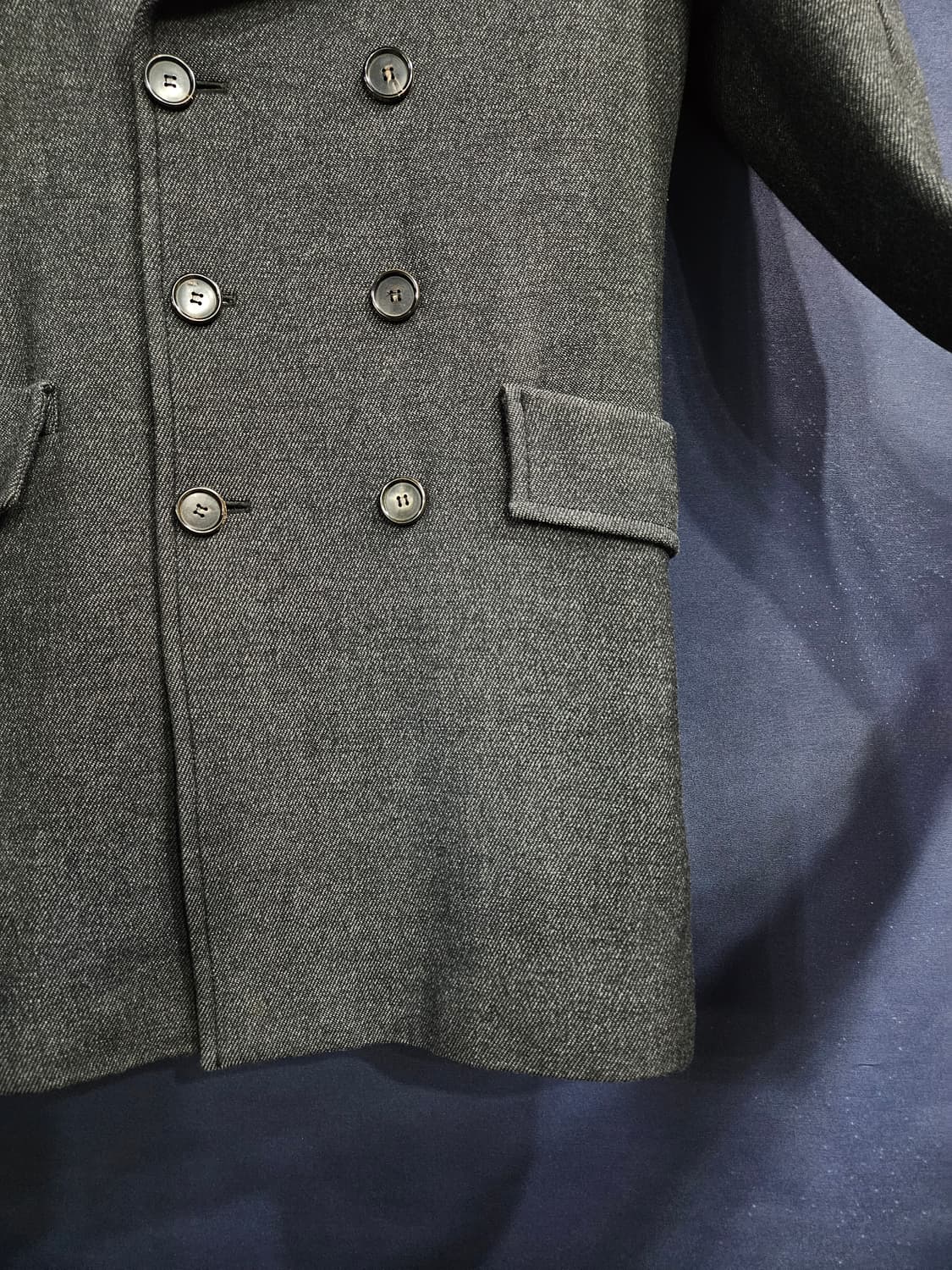 솔리드옴므 우영미 멜란지 그레이 남성 슬림핏 95 더블 하프코트  상품이미지6