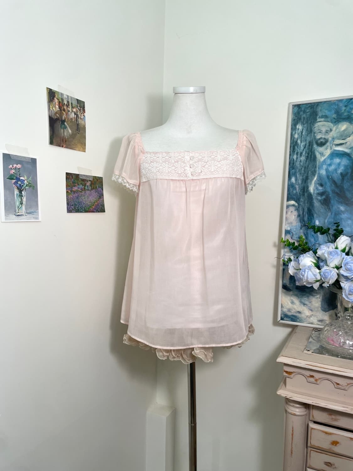 sheer pink lace square-neck princess blo 상품이미지1