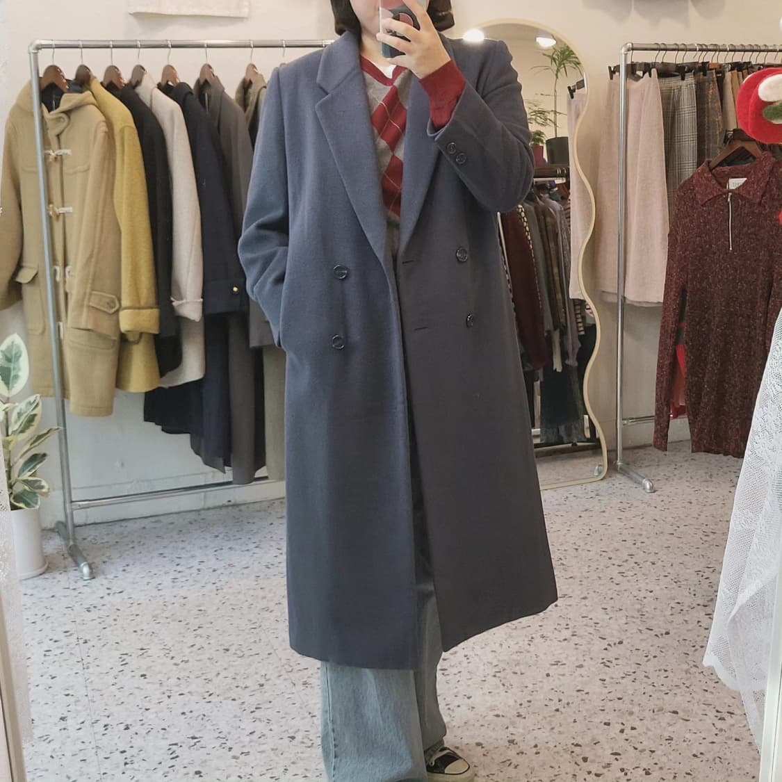 Roga 울캐시미어 차콜블루 여성 롱코트 상품이미지2