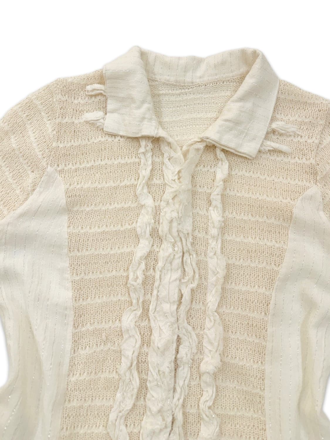 빈티지 아이보리 프릴 시스루 니트 셔츠 상품이미지3
