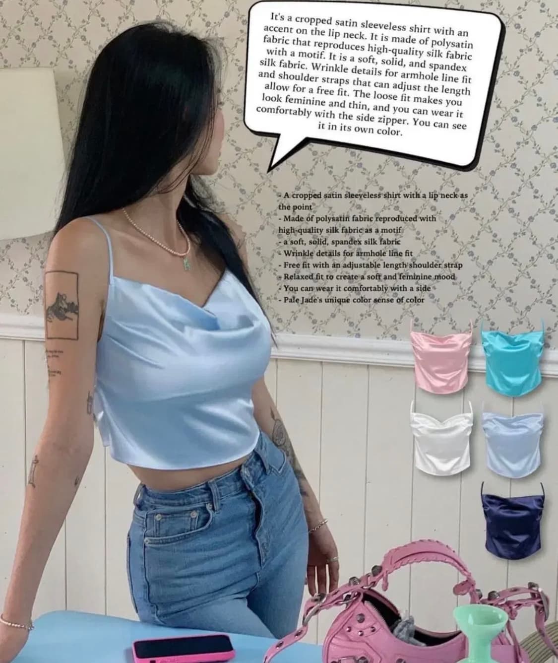 페일제이드 새틴 나시 스윗하트탑 상품이미지2