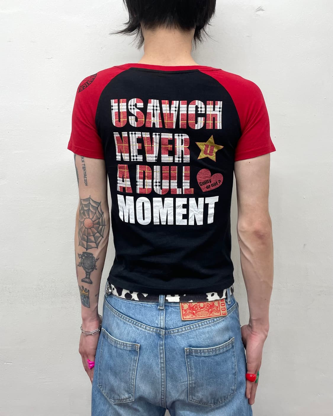 Retro Rabbit Checkered Star Red T-shirt 상품이미지2