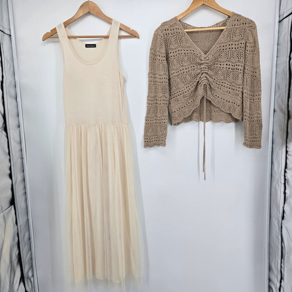 아이보리 롱 원피스 + 크로셰 가디건 코디 세트 상품이미지4