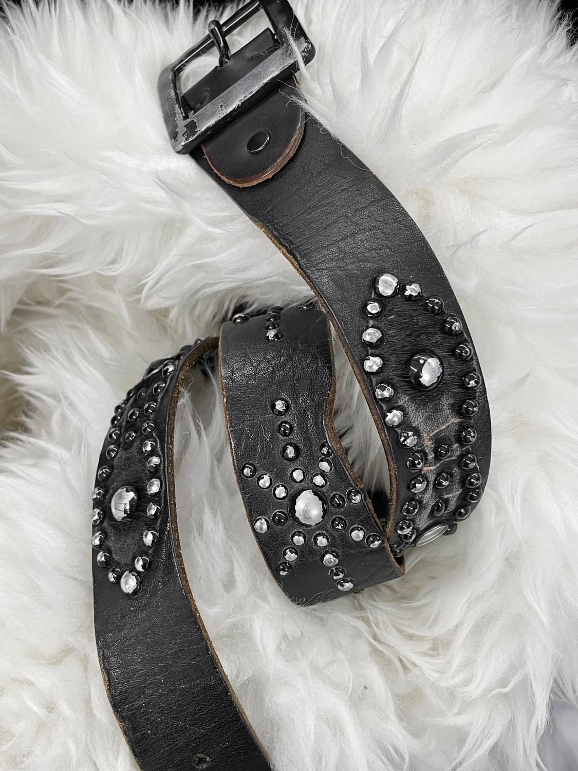 리얼레더 송치 스터드 디테일 버클 벨트 상품이미지3