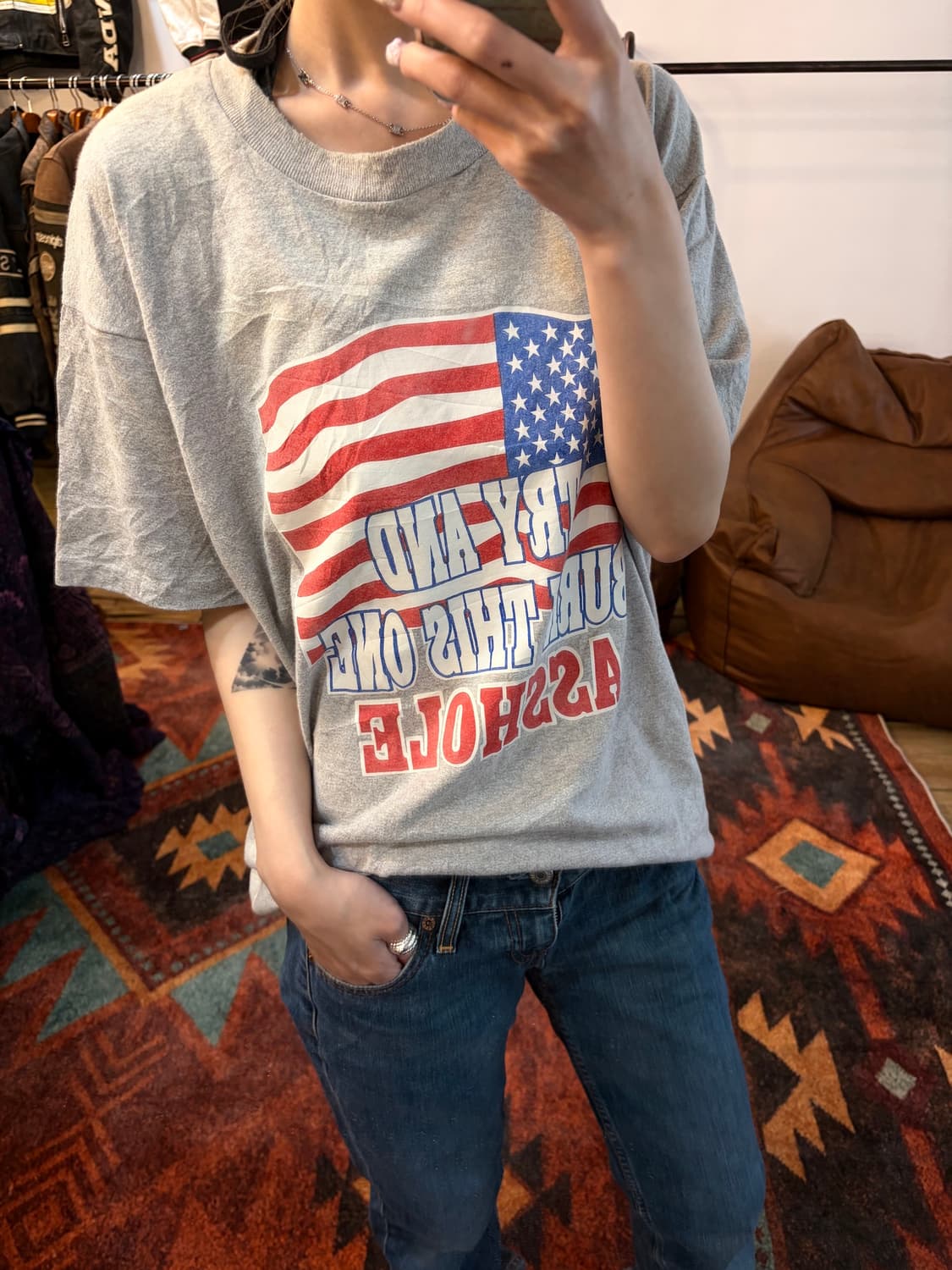 빈티지 USA 국기  프린트 반팔 티셔츠 상품이미지2