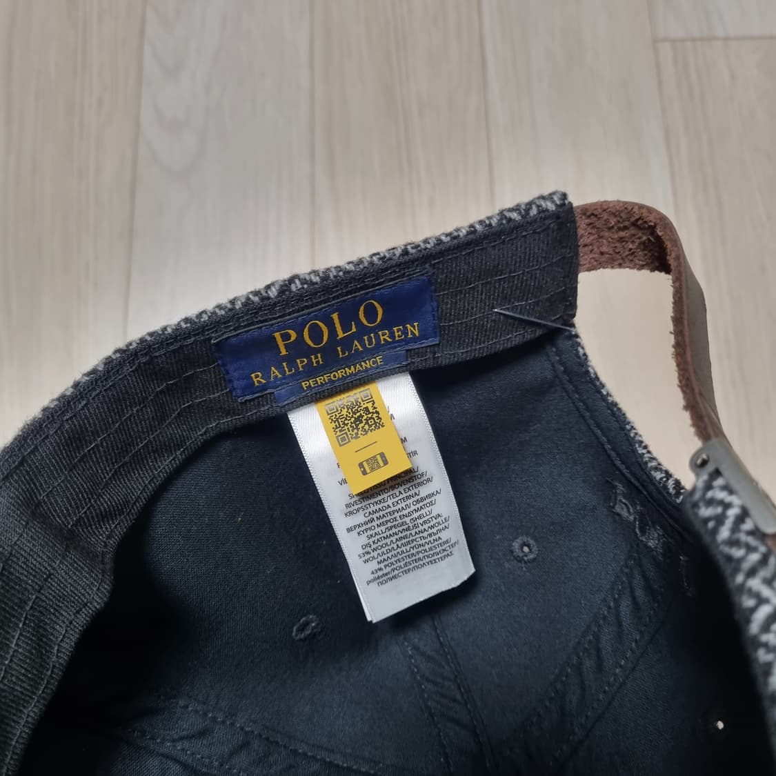 새제품) 폴로 헤링본 울 볼캡 모자 P로고 자수 가죽끈 그레이 블랙 상품이미지6