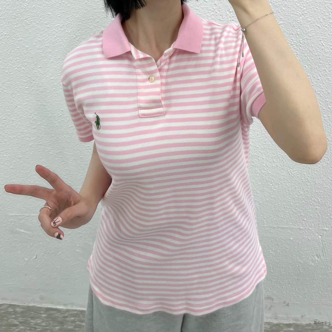  폴로 랄프로렌 그린포니 딸기우유맛 스트라이프 pk반팔 S 상품이미지5