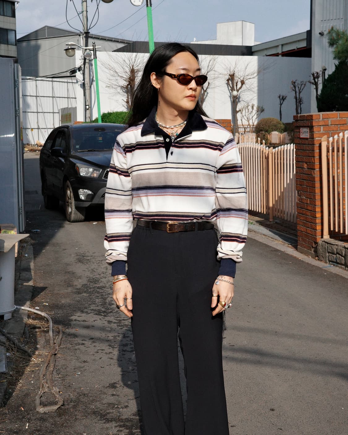 80‘s Velour 스트라이프 오픈카라 폴로셔츠 상품이미지6