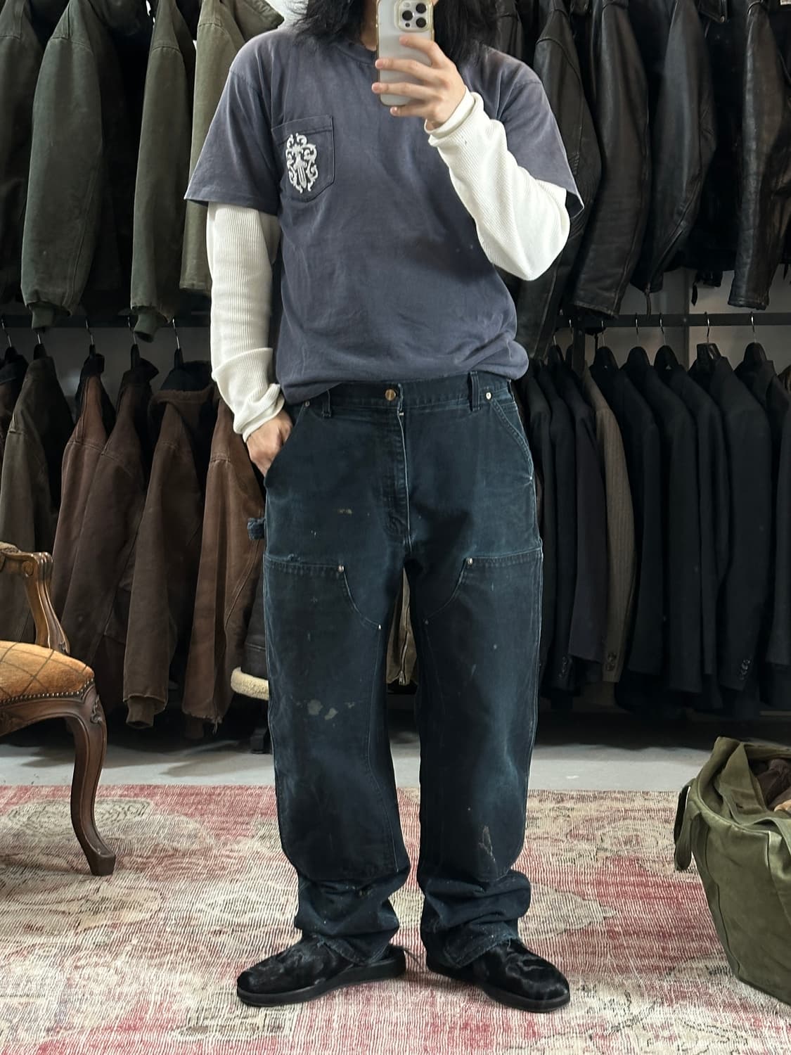 OG USA Made 칼하트 B01 더블니 블랙 칼하트 썩블니 카펜터 상품이미지2