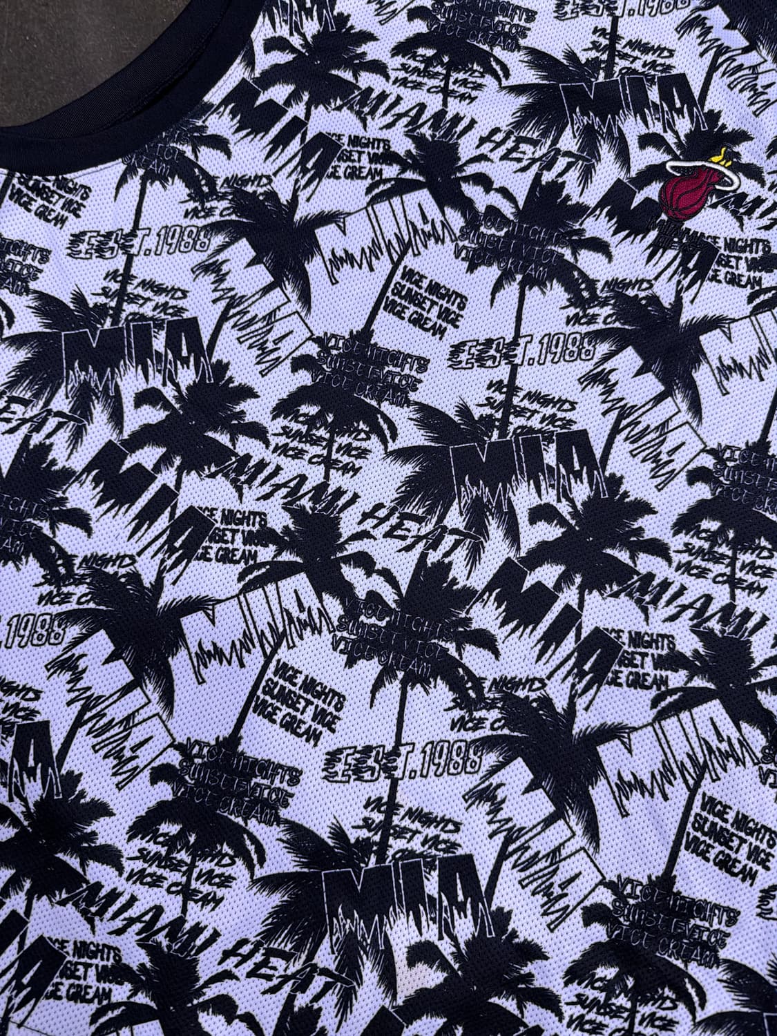 NBA 마이애미 히트 전판 메쉬 팜 트리 자수 로고 져지 민소매 L 상품이미지5