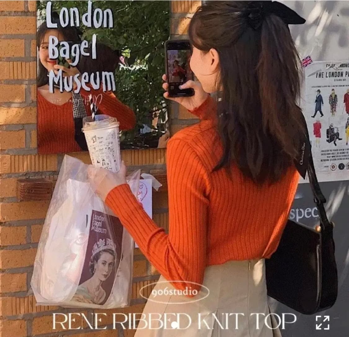 주황색 골지 니트 상품이미지2