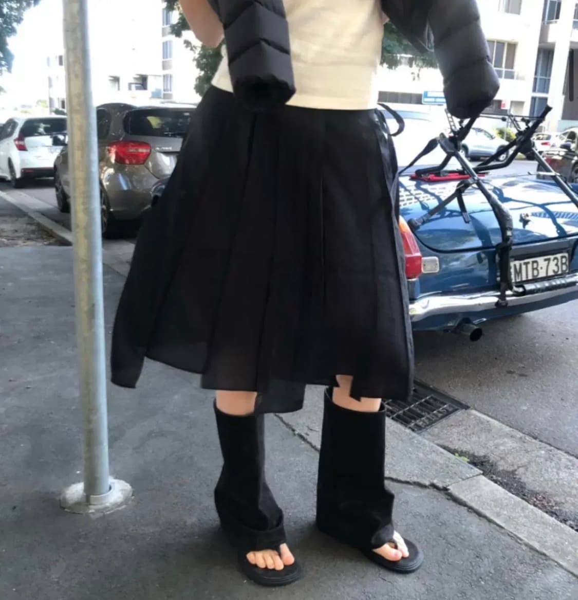 yue 브리즈 코튼 미디 스커트 치마 (블랙) 상품이미지2