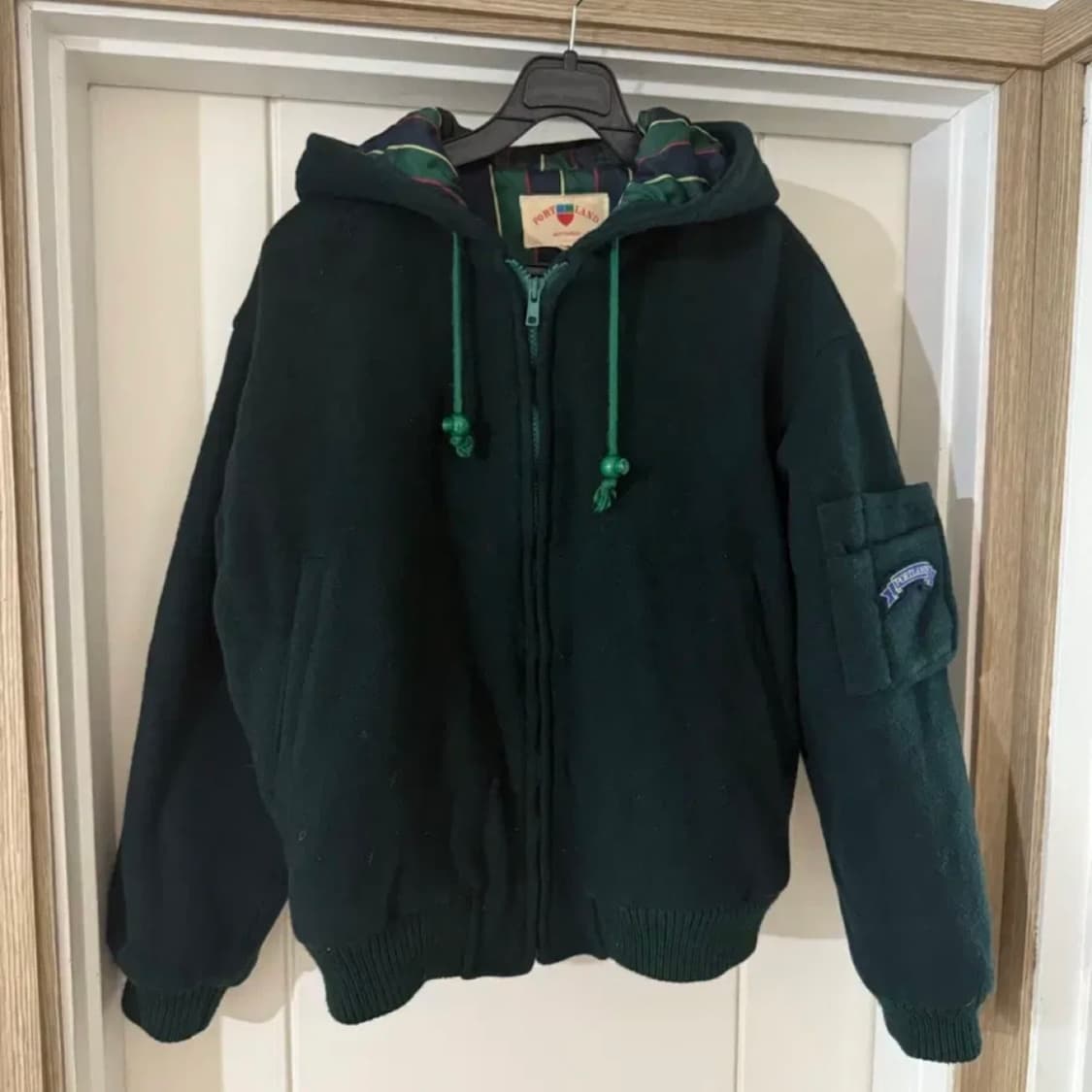 빈티지 Port land 포트랜드 울 그린 후드 숏 코트 상품이미지2