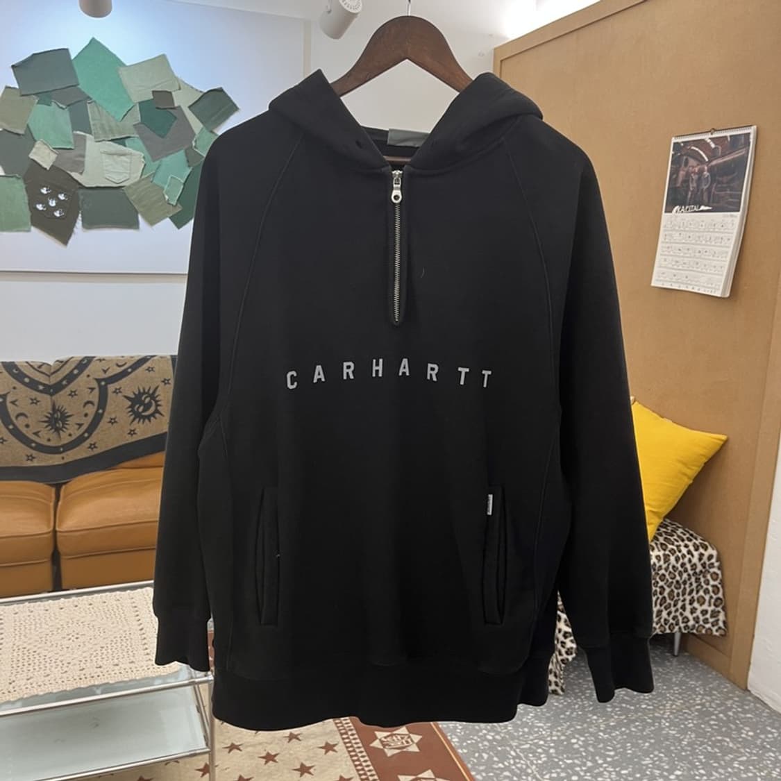칼하트 캐주얼 빈티지 스펠로고 반집업 후드티 L C10110 상품이미지3
