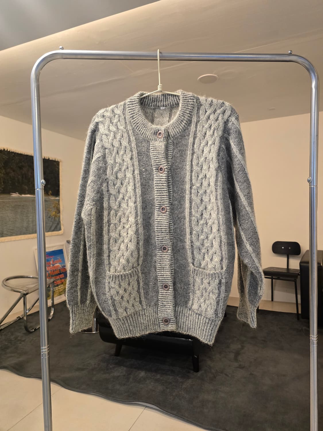 꽈배기 니트 가디건 회색 상품이미지1