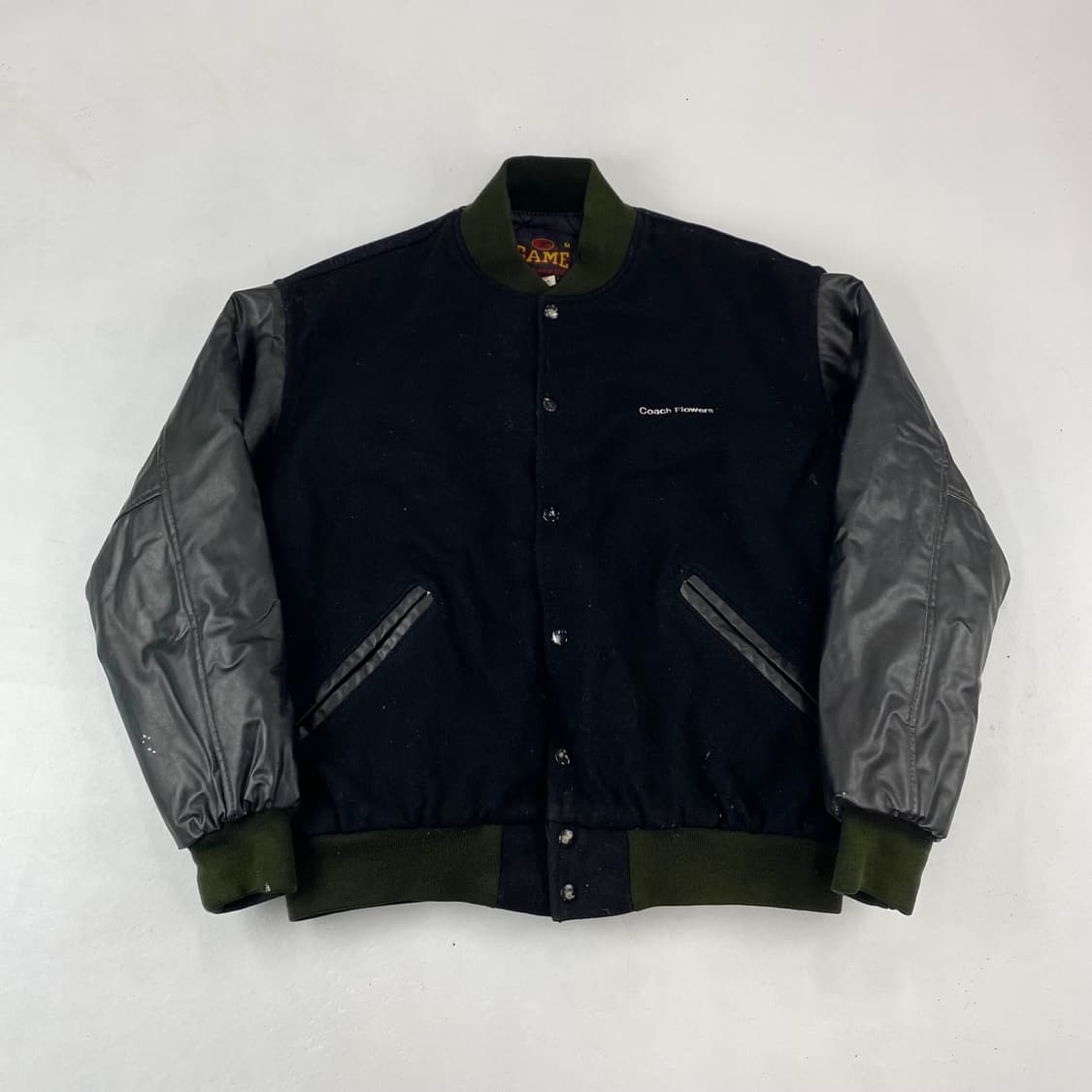 게임 USA 빈티지 자수 레더 암 배색 바시티 자켓 (100) 상품이미지1