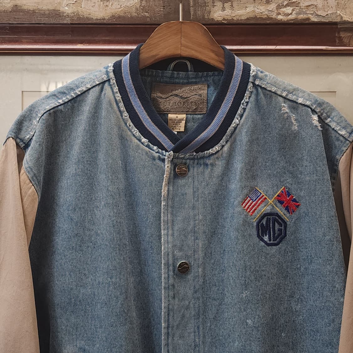 90s 빈티지 데님 바시티 자켓 연청 블루종 자켓 s 상품이미지4