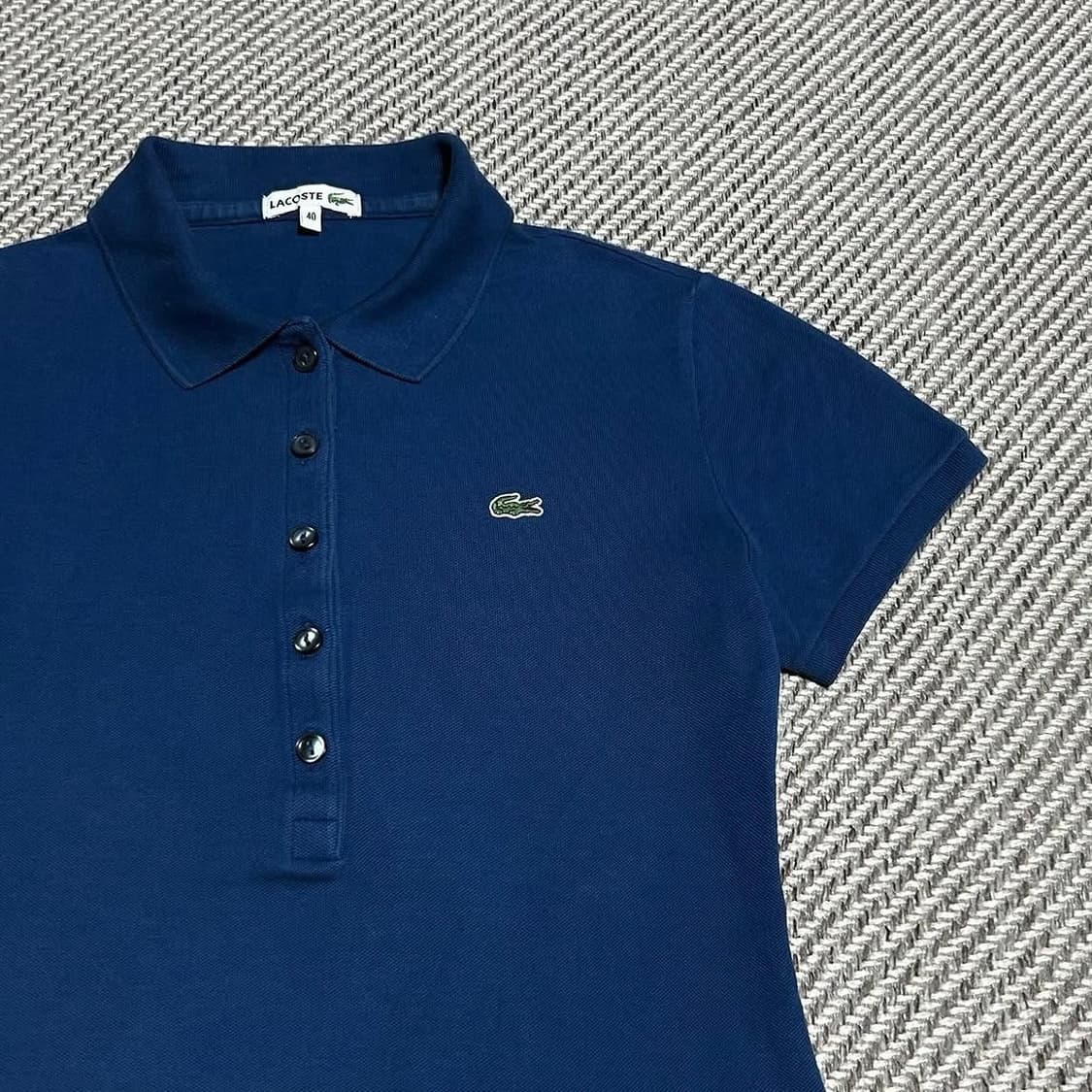 [L] Lacoste 라코스테 우먼즈 블루 코튼 반팔 카라티 상품이미지3