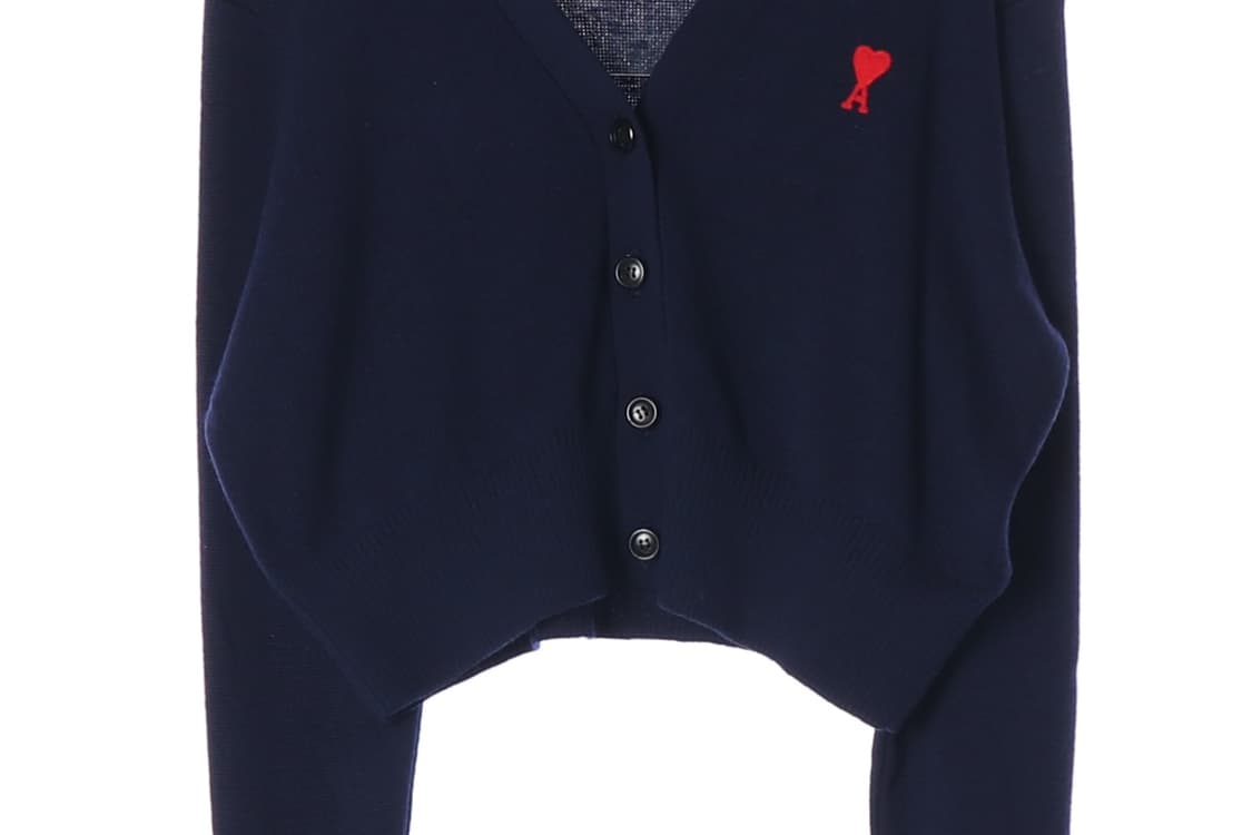 [M]ami아미 23FW 울100% 네이비 로고 브이넥 숏 니트 가디건
 상품이미지3