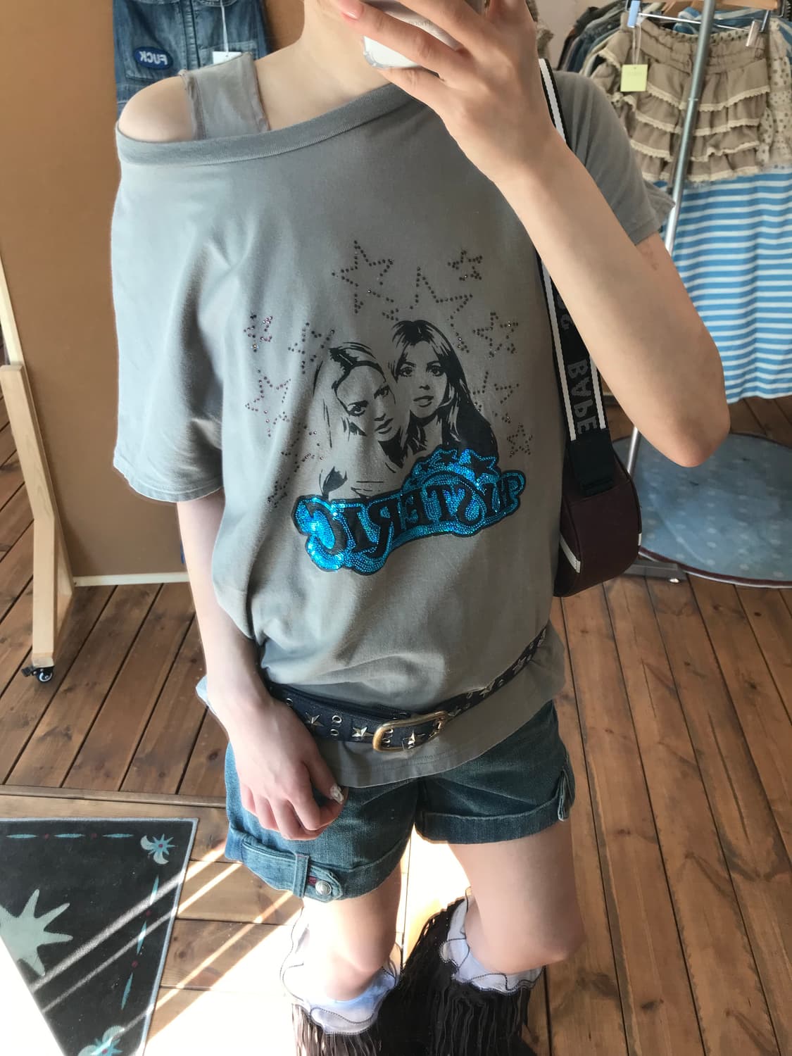 히스테릭글래머 카키 스팽글 티셔츠 상품이미지5