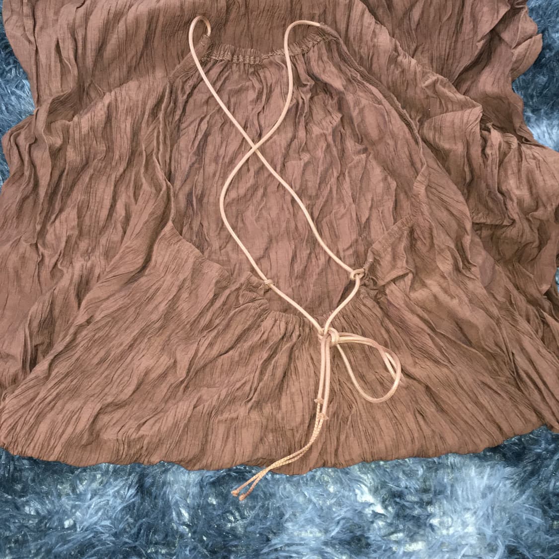 투티/0152 브라운 주름 셔링 롱원피스 상품이미지5