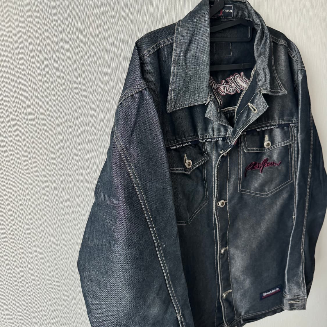 팻팜 스트릿 올드스쿨 새틴 백로고포인트 데님 스트릿 자켓 상품이미지3