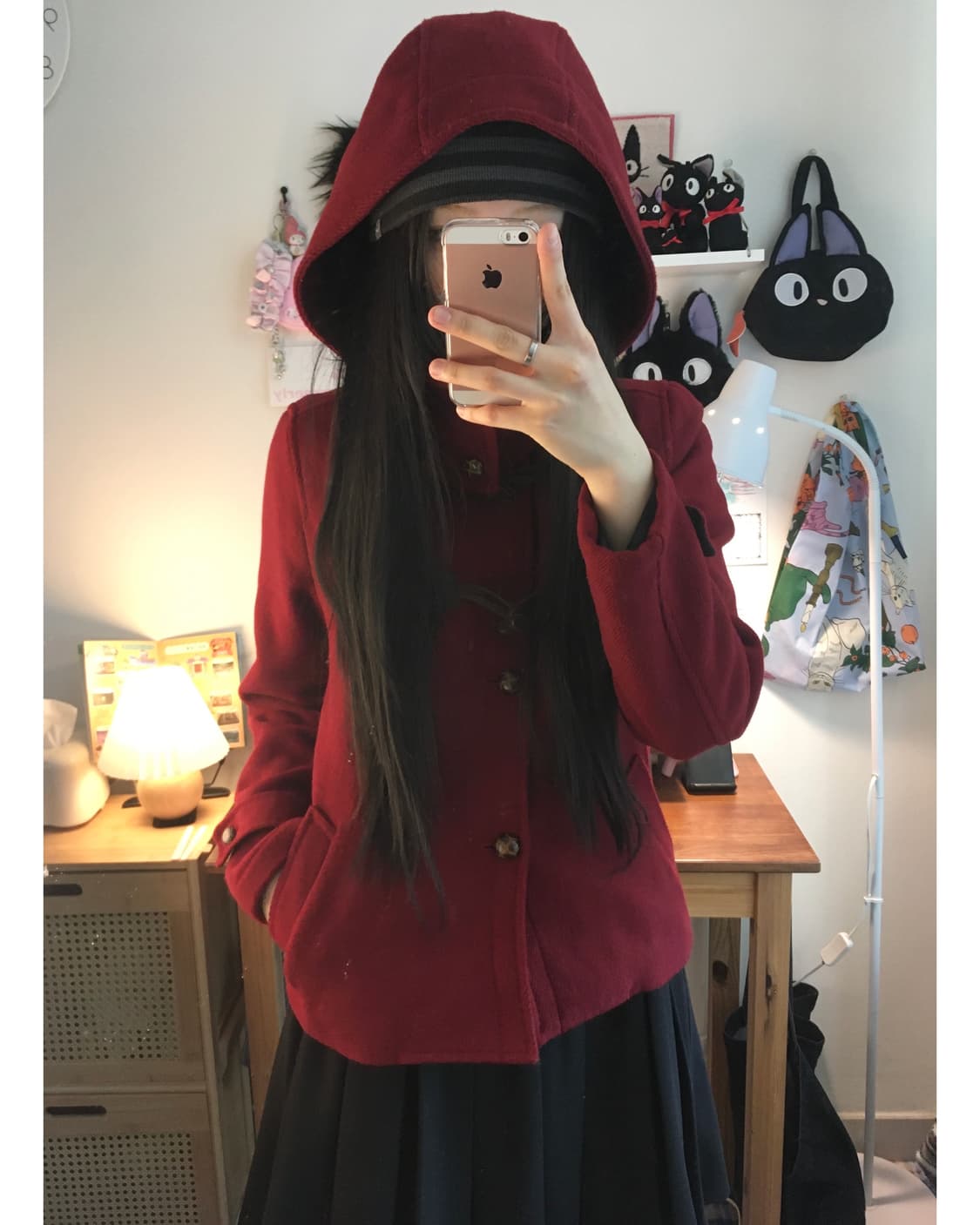 vintage duffle hooded short coat red 상품이미지6