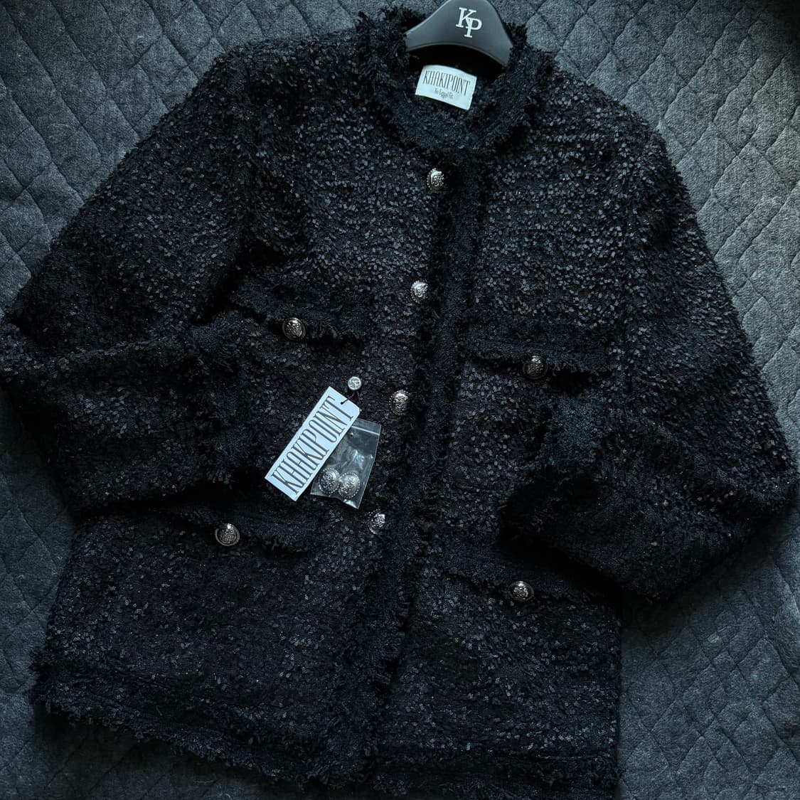 카키포인트 오버핏 엔티크 앤티크 블랙 롱 트위드 자켓 상품이미지4