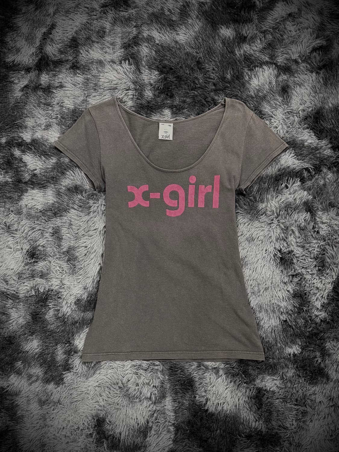 X-girl 핑크 로고 그레이 반팔 티셔츠 상품이미지1