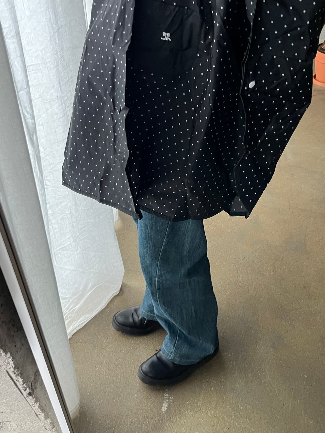 (Deadstock)00s Courreges 꾸레쥬 도트 레인코트 블랙 상품이미지6