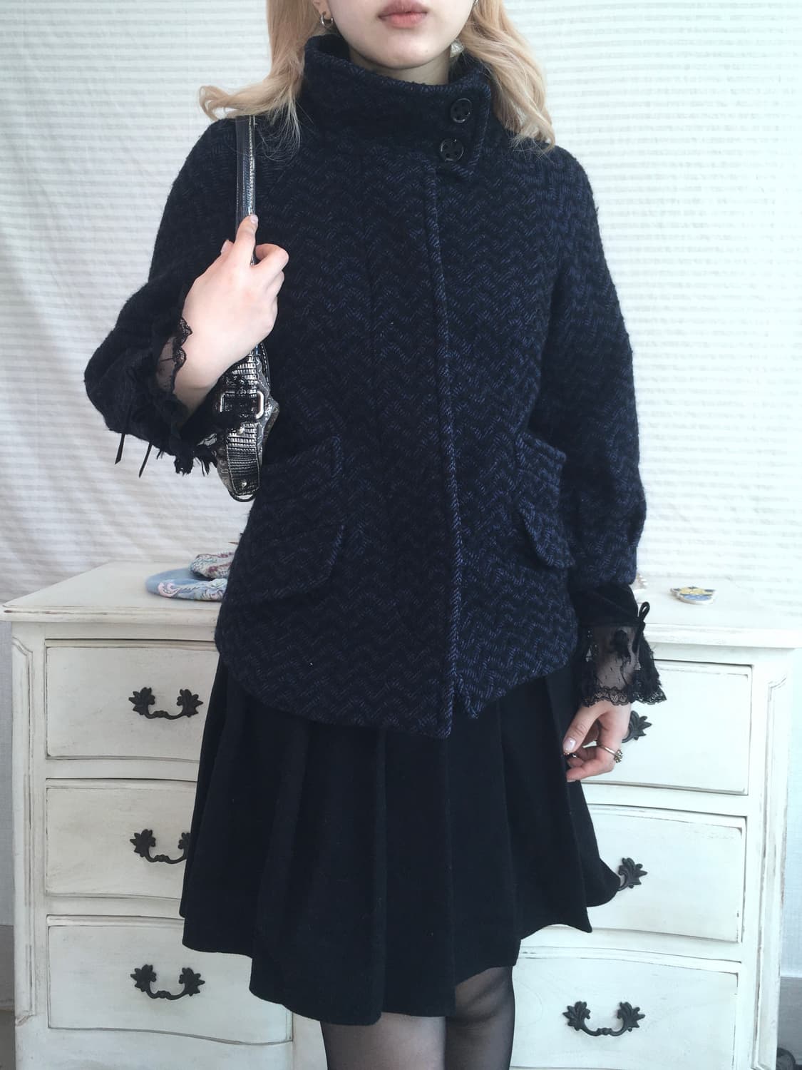 max&co blue herringbone half coat 상품이미지4