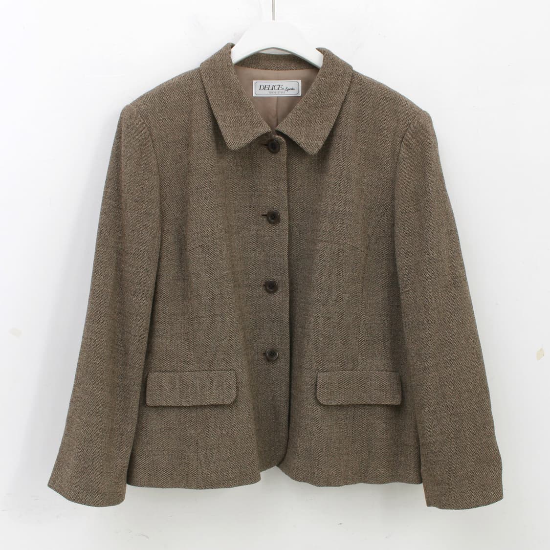 일본 빈티지 울 브라운 트위드 자켓 스커트 셋업 상품이미지3