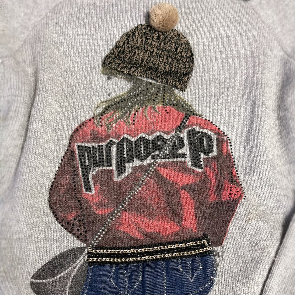 일본 모리걸 Y2k 무드 폼폼이 큐빅 디테일 레이어드 니트 긴팔티 상품이미지2