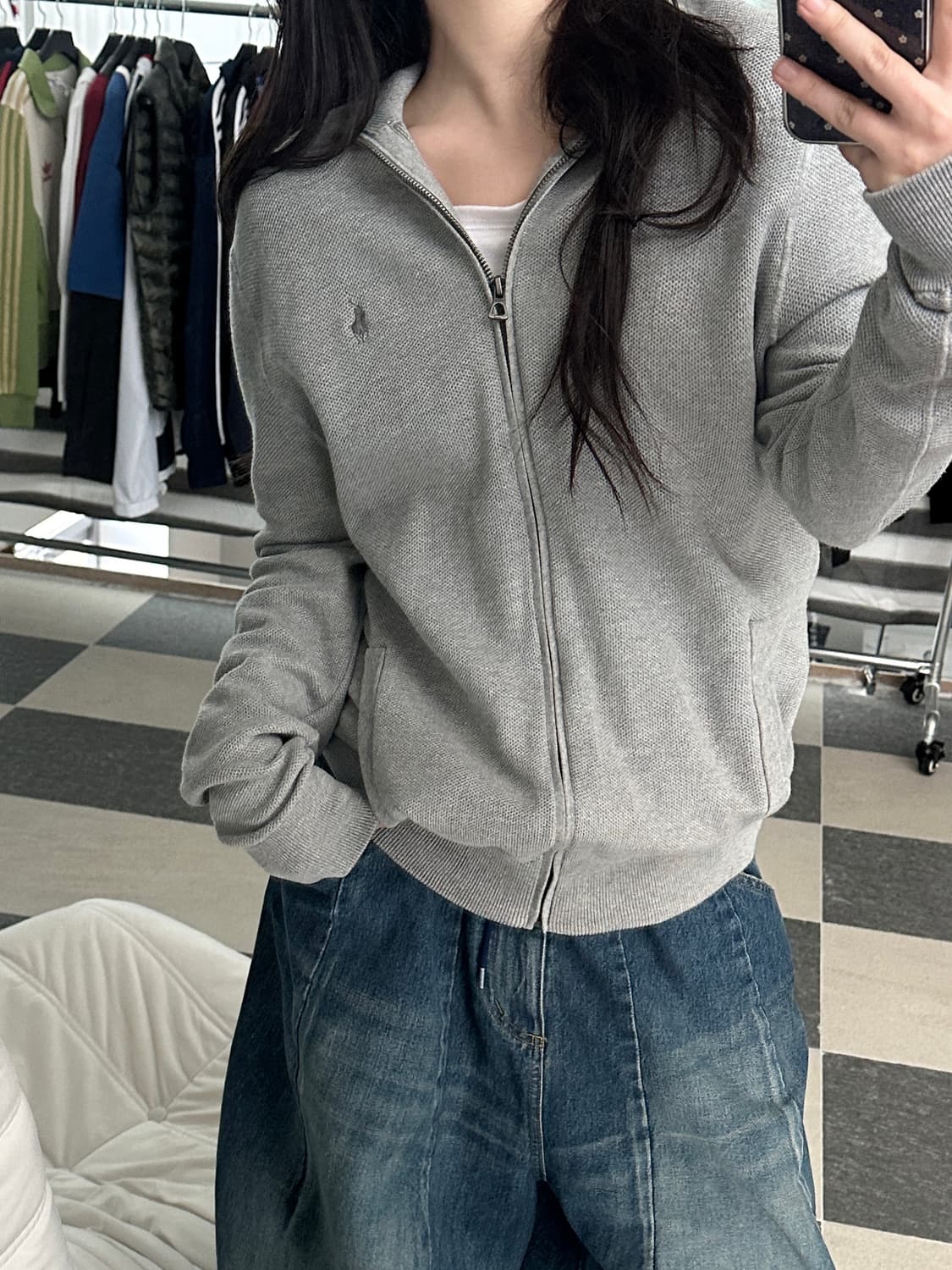 폴로 랄프로렌 그레이 와플 니트집업  상품이미지1