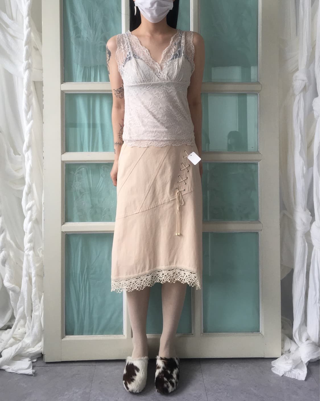 Lace up point crochet trimming unbalance 상품이미지7